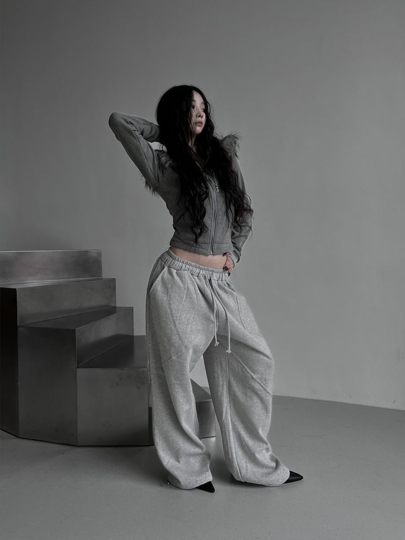 strap cut-line wide pants (fleece-lined / 2color)