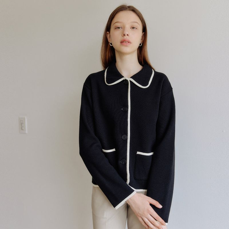yuppe（ヤッピー）の「ラインニットジャケット / LINE KNIT JACKET_BLACK（ジャケット/アウター）」