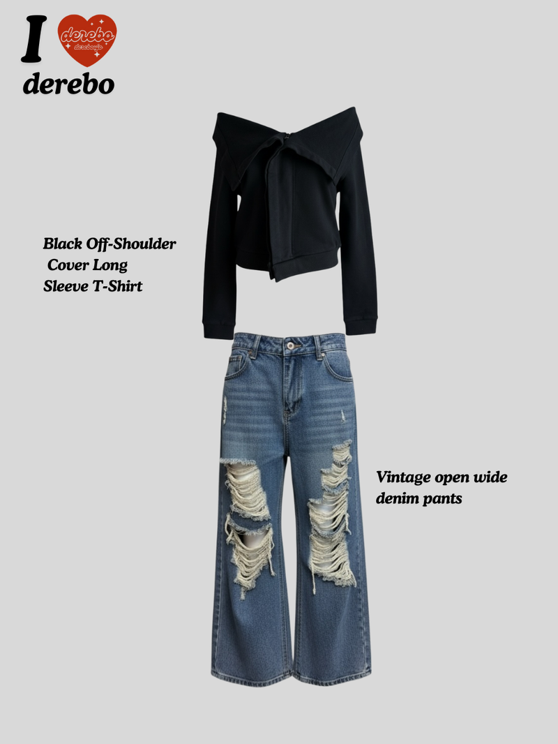 Vintage open wide denim pants
