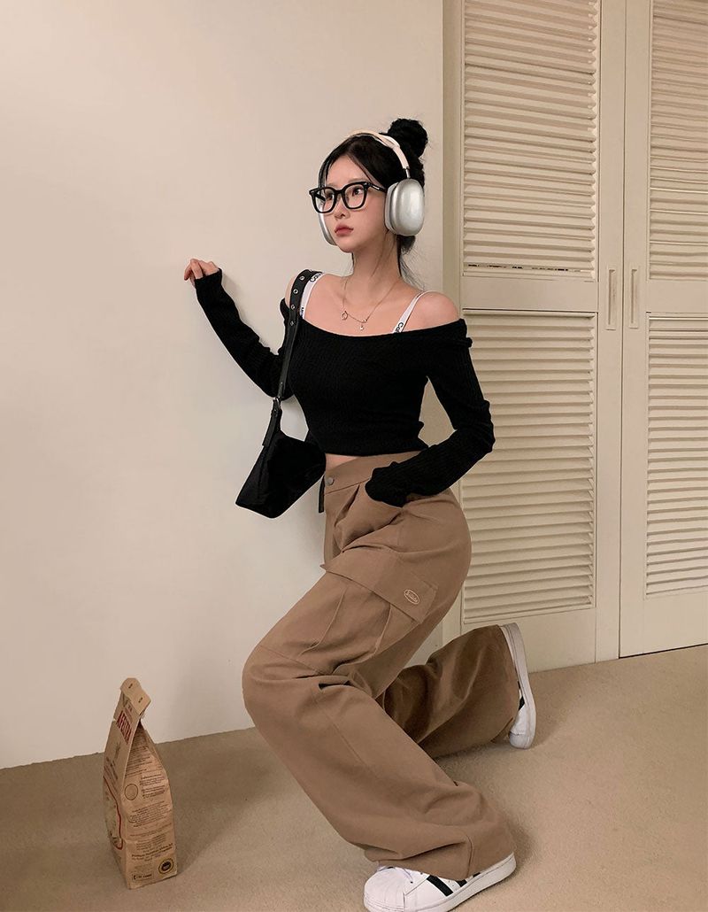 [BELLIDE MADE] suede pocket wide cargo pants