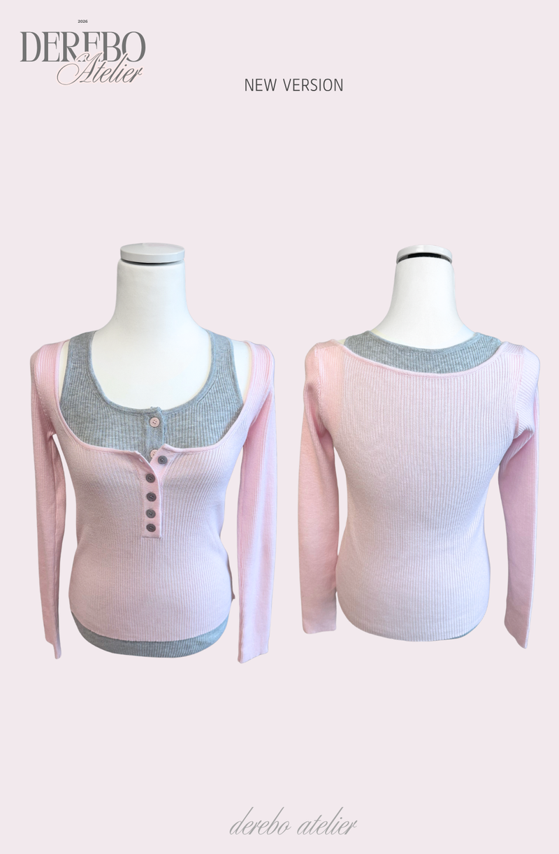 Pink bear ribbed long-sleeved T-shirt