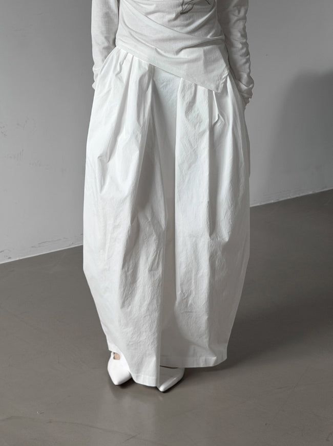 Boxy Pleated Cotton Balloon Long Skirt