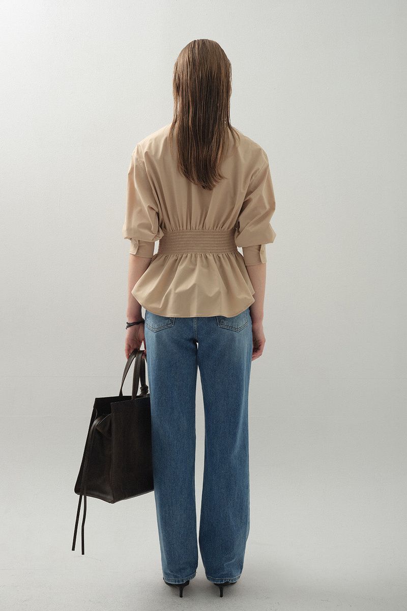 Curve Waist Stretch Shirt_Beige