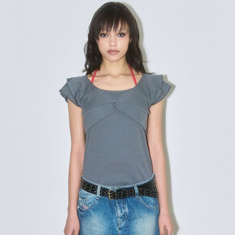 Drape Stripe Tee [Gray]