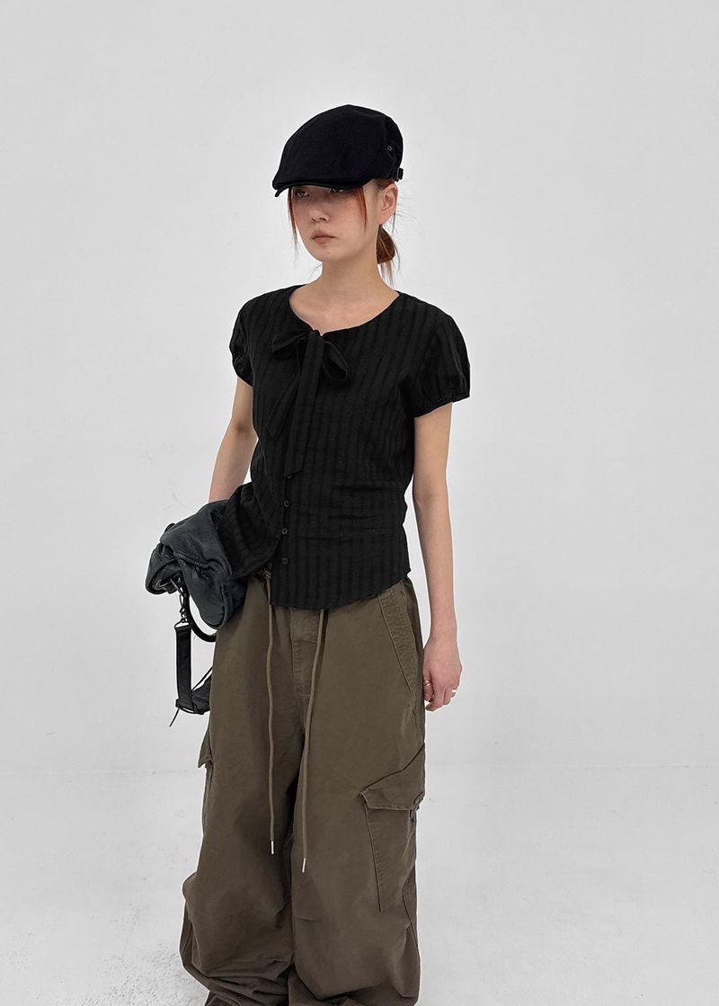 [MADE] Rouer Tie Short-Sleeve Blouse
