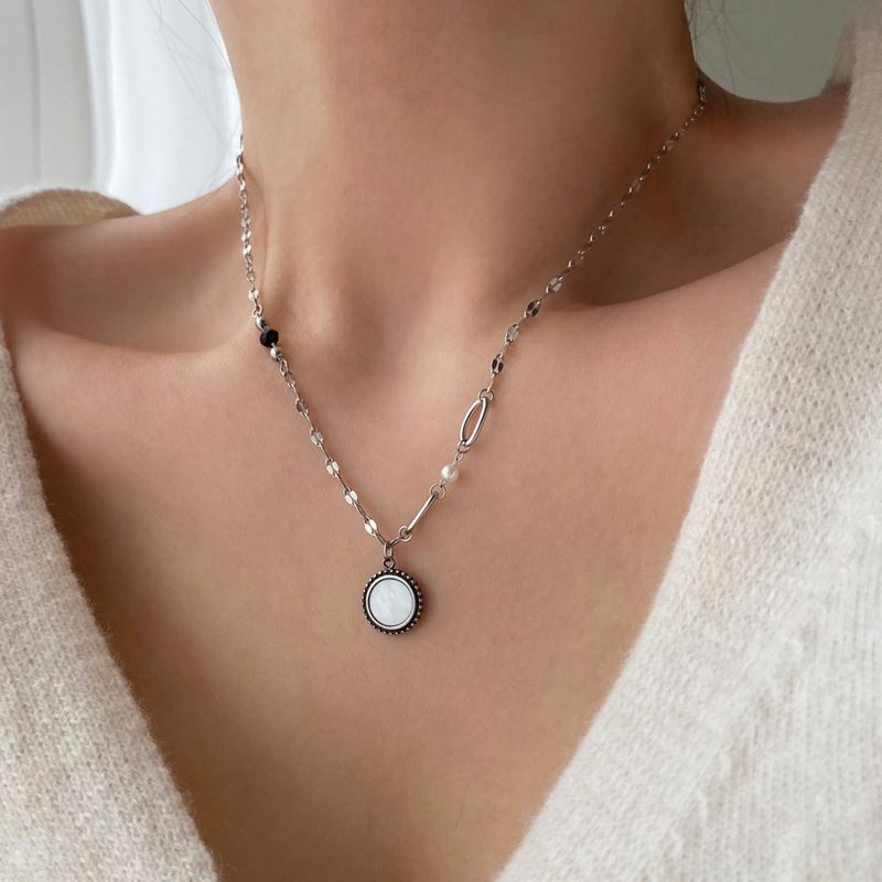 bjj Double-sided mother-of-pearl onyx Coin Beads Necklace