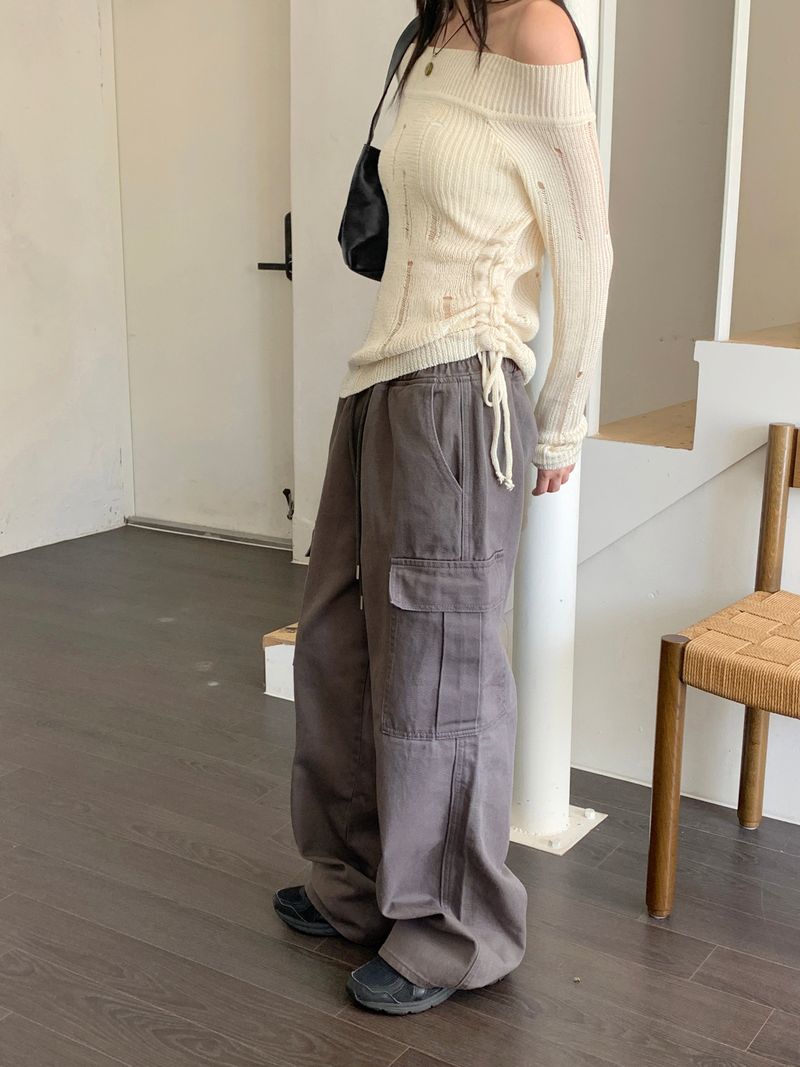 ポケットコットンバンディングロングワイドカーゴパンツ