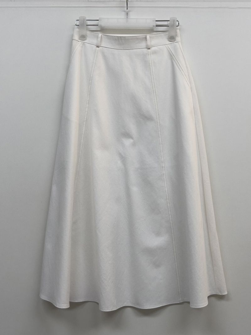 Stitched Cotton Flare Long Skirt