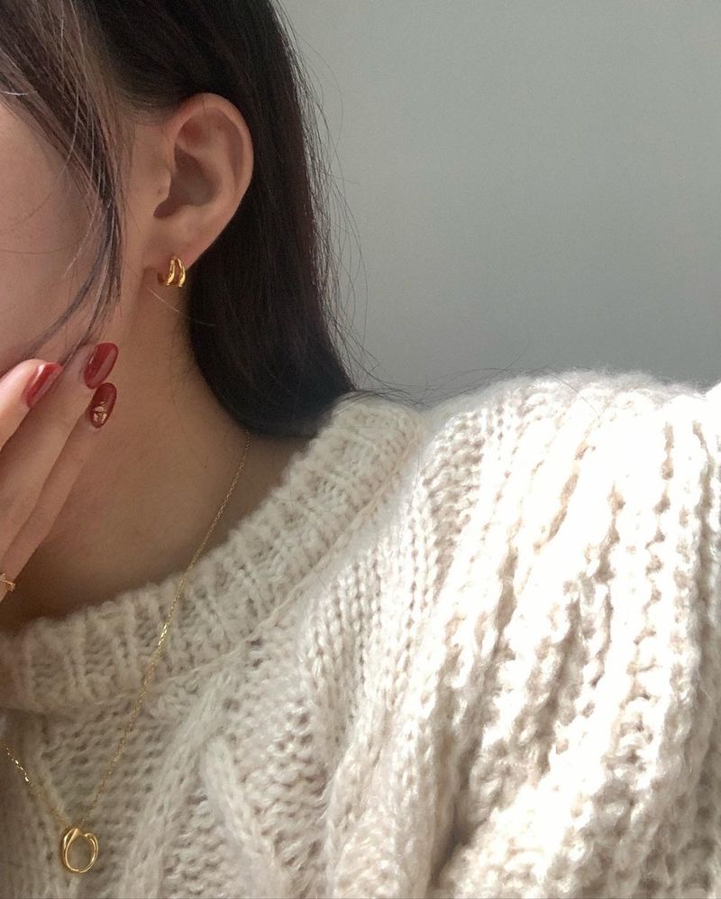 (silver925) Two line one touch earrings *gold