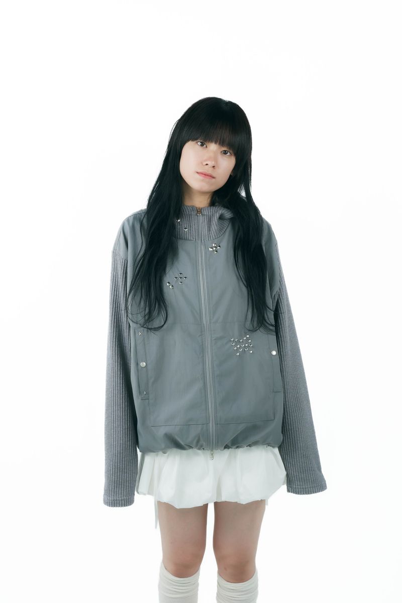 studs nylon knitzip hoodie(gray)