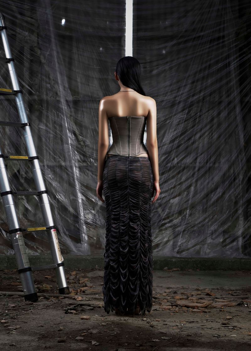 NONE Gray Lace Up Corset