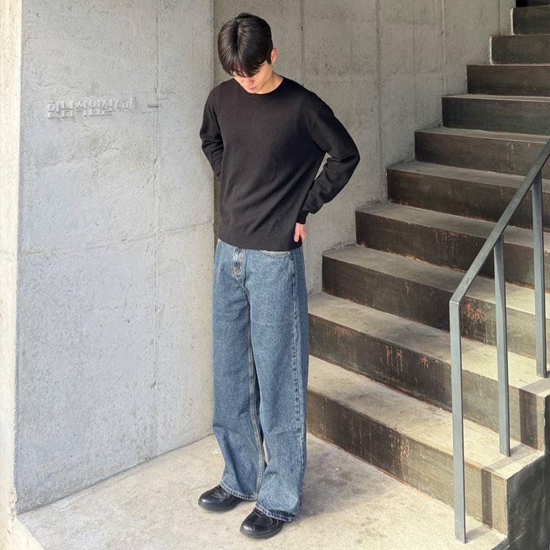 Basic denim pants (dark blue)