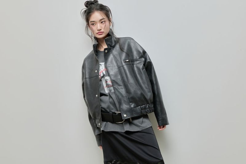 High-neck Leather Jacket_Black