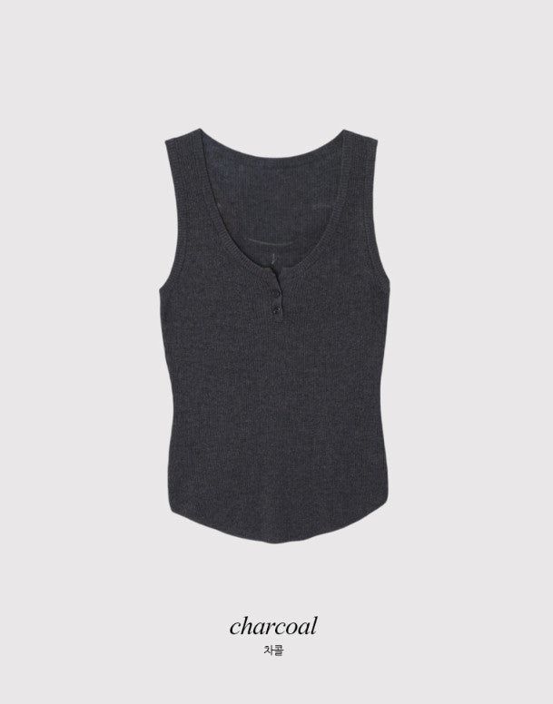 #Button Point Rib Sleeveless (3color)
