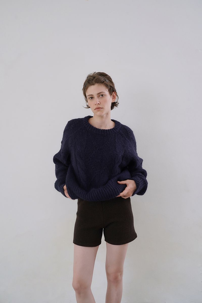 Ribbed knit shorts_brown