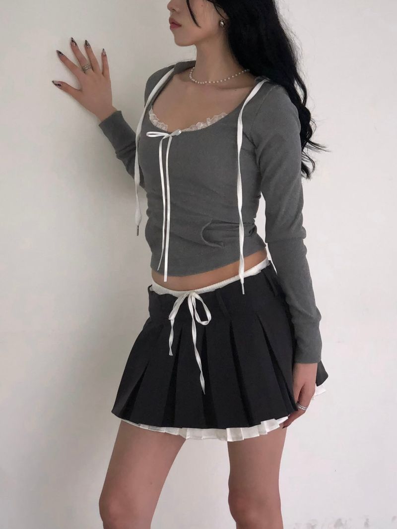 Gray Ribbon Lace Hoodie