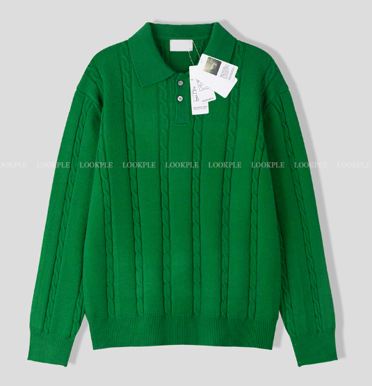 All-Day Cable Pattern Two-Button Collar Knit