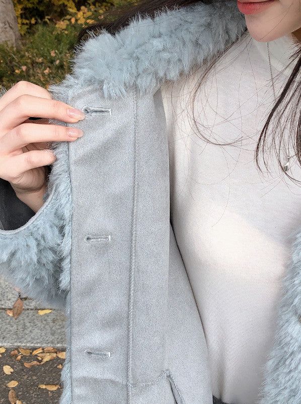 #Wish Collar Crop Fur Jacket (4color)