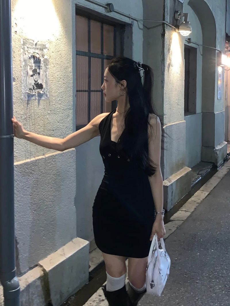 After Eyelet Halter Shirring Mini Dress 