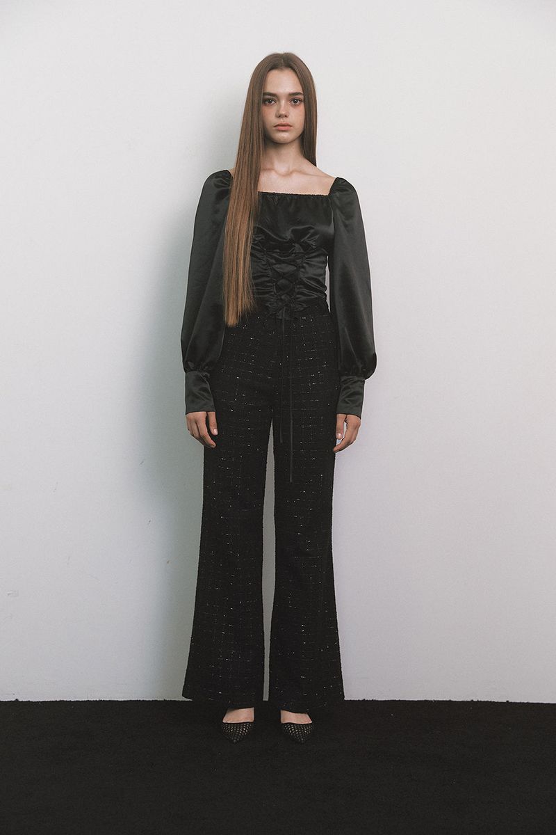Glitter Tweed Pants Black