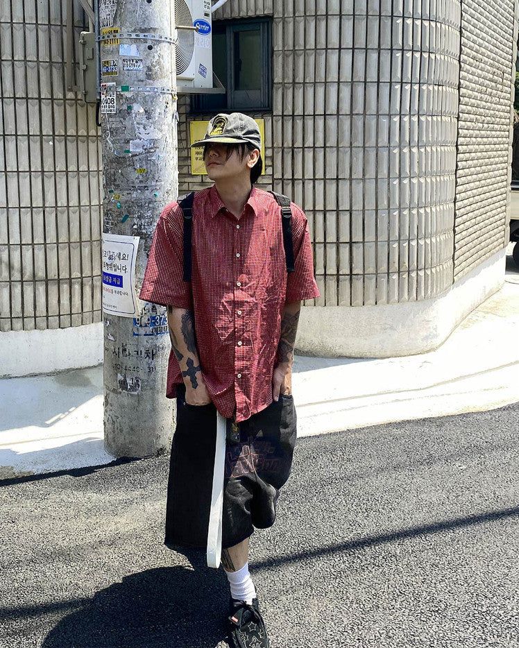 No.0789 small check retro half SHIRT (3color)