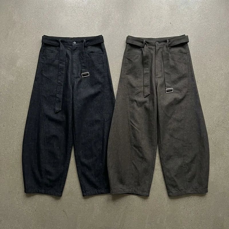 Belted Curved Balloon Trousers
