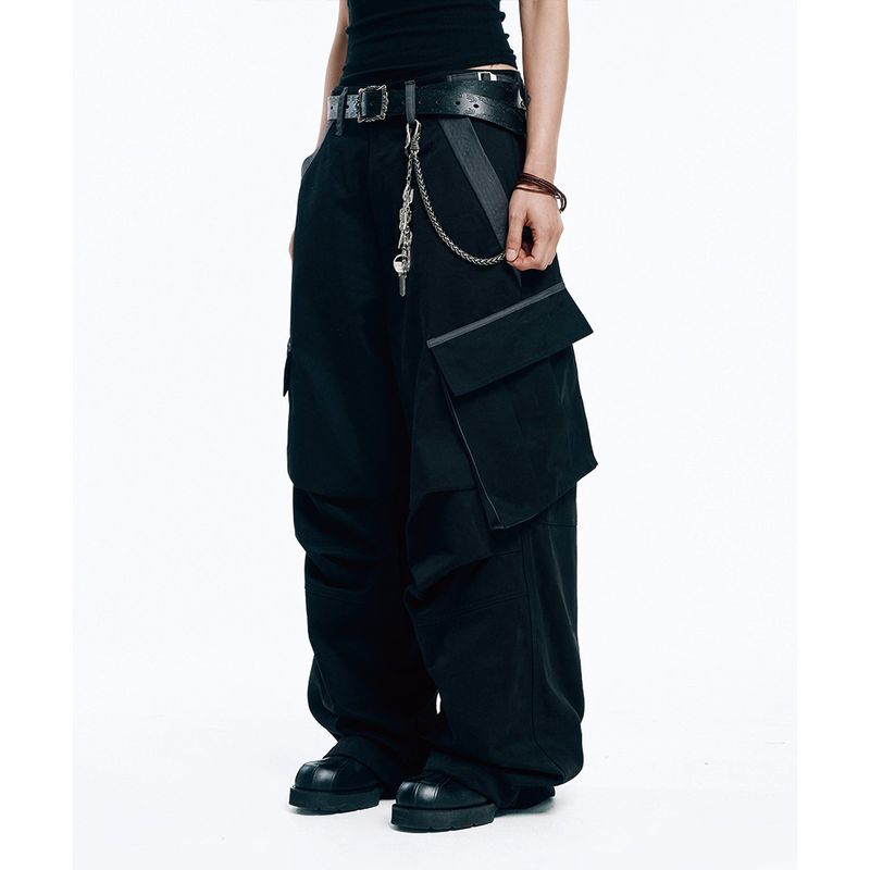 Peach Cotton Cargo Pants - Black