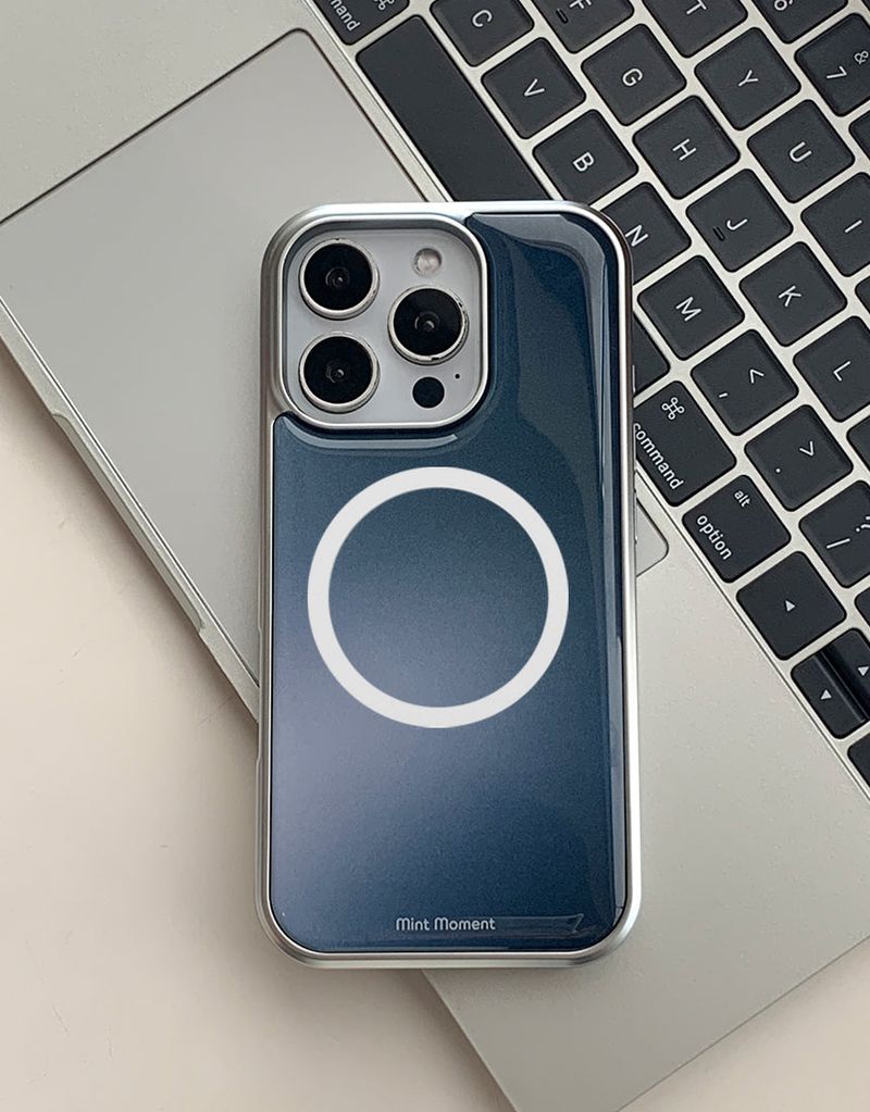  [MADE]ディープブルー シルバー エポキシ MagSafeバンパー iPhoneケース