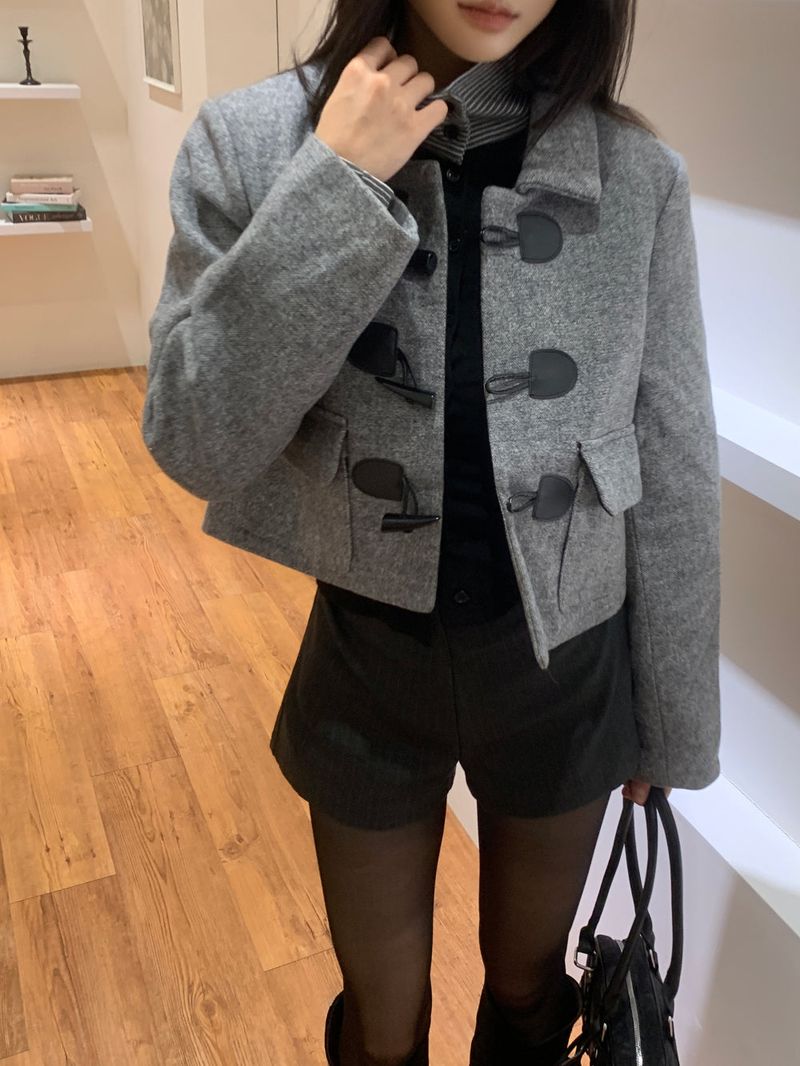 British Gray Duffel Button Quilted Crop Coat