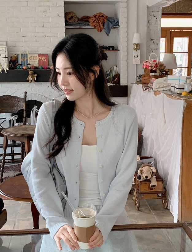 Basic Cotton100 Round Knit Cardigan (7color)