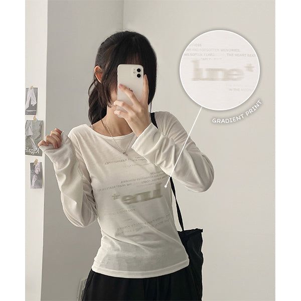 Melo gradient Lettering Slim Round Long Sleeve Tee
