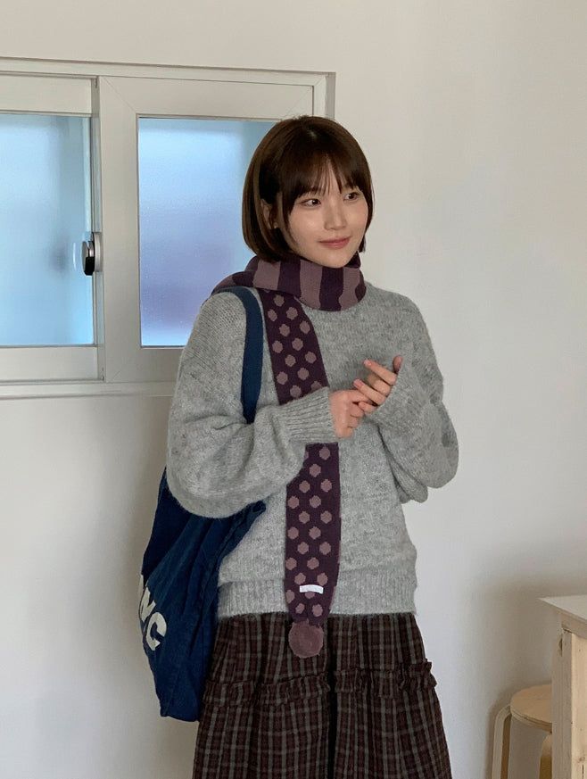 Molcon Pom Pom Dot Knit Muffler