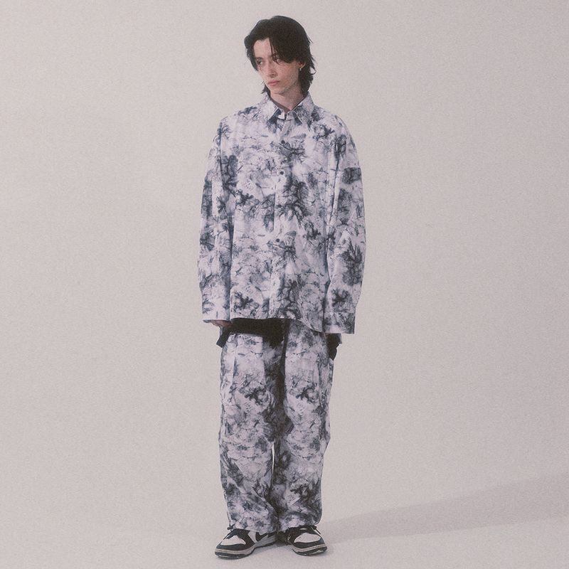 tie-dye wide cargo pants_white