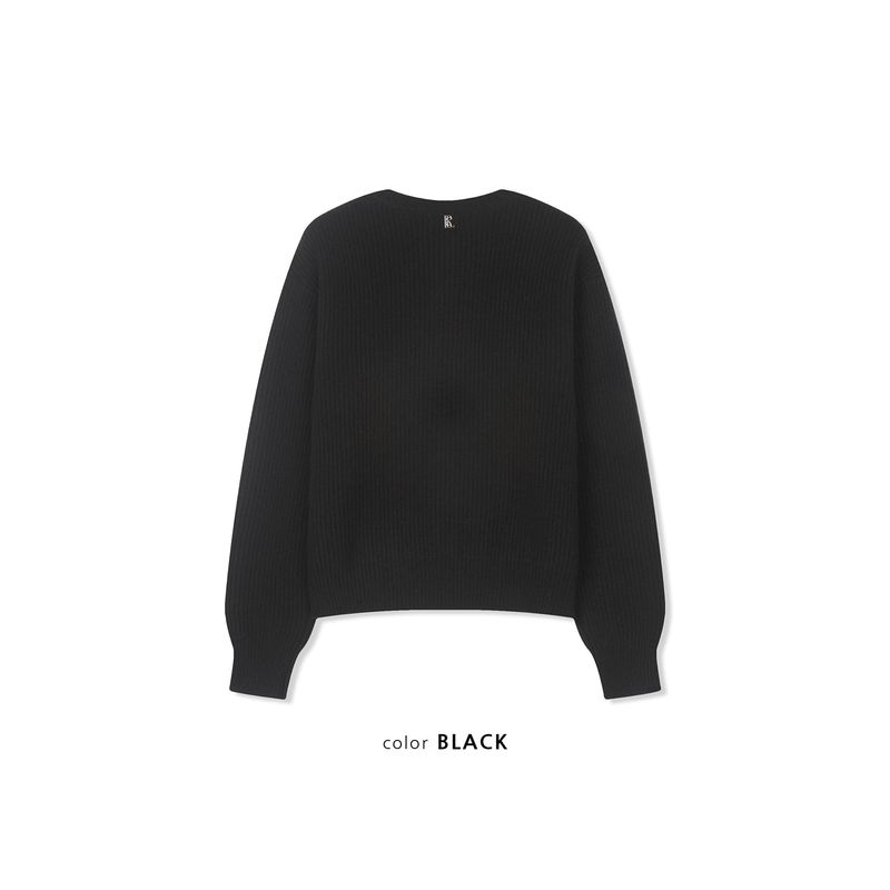 Layered wool knit cardigan(Black)