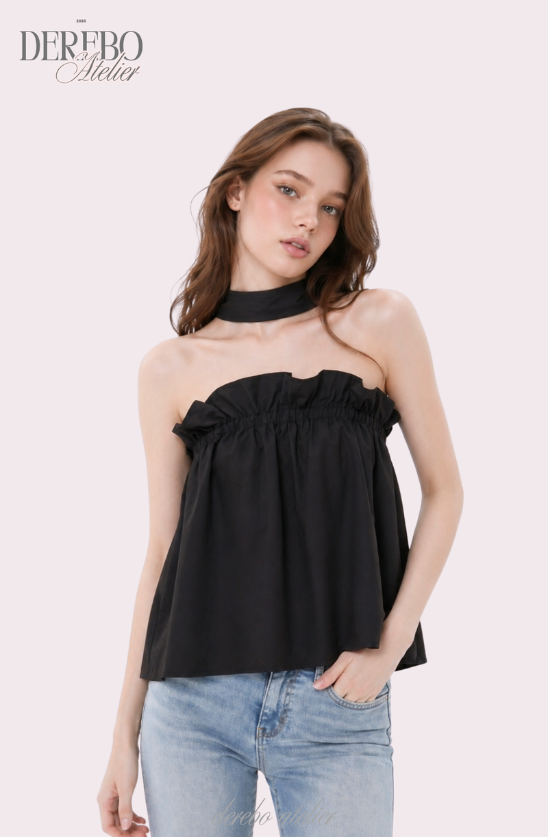 neck halter frill sleeveless top blouse