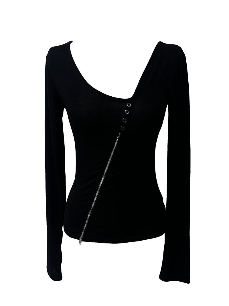 diagonal zipper button T (2color)
