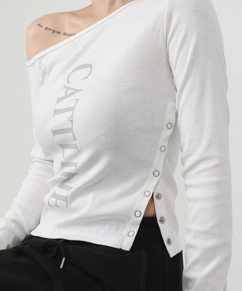 One Shoulder Logo Snap T-shirt_ivory