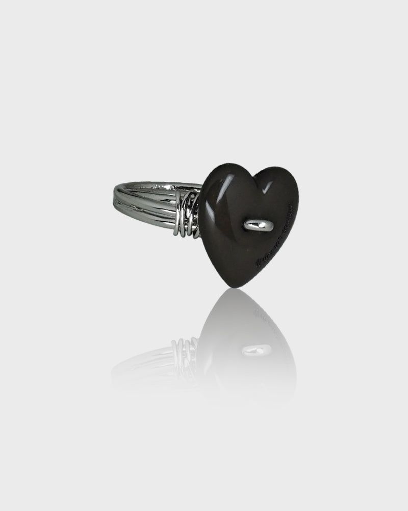 Sewing Button Ring (Heart, Brown)
