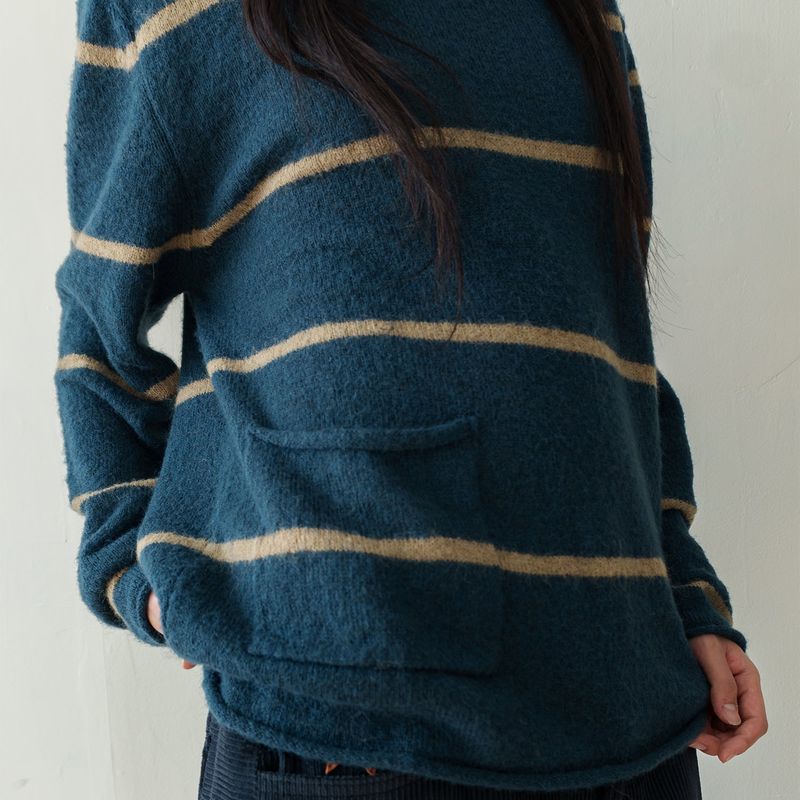 Roll-up stripe pocket knit / Deep teal