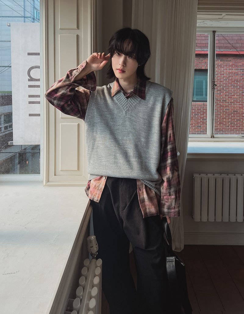 リーフベーシックVネックニットベスト (10 color)