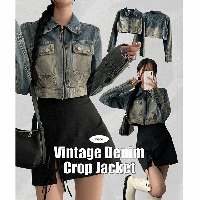 hijjoo（ハイチュー）の「Solve Washing Vintage Denim Cropped Jacket（Jackets/Outerwear）」