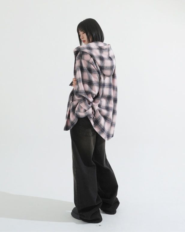 Big over hood check shirt