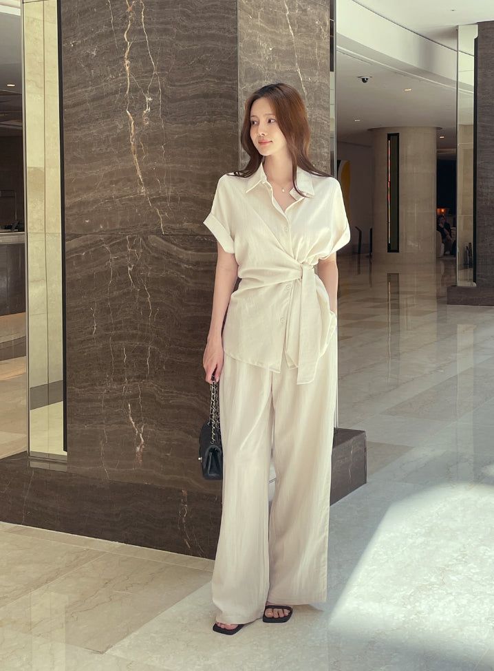 iam mari（アイアム マリ）の「Hedden Linen Shirt Wrap Banding Wide Pants Set（Setup）」