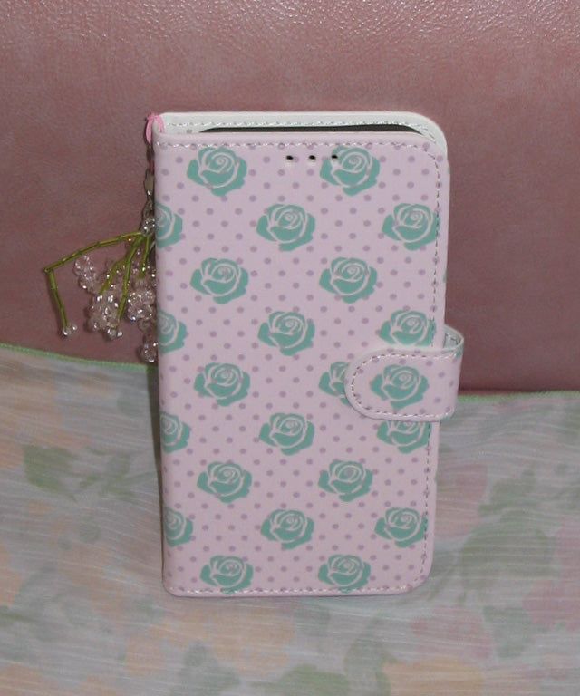 Rose Dot Pink Strawberry Milk Vintage Diary Case Leather Card Wallet Phone Case
