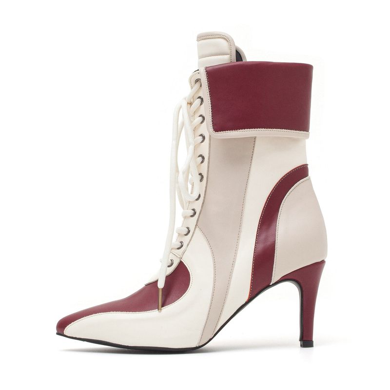 SSIMEEZ（シミズ）の「Color Block Biker Boots Heel(Burgundy)（Shoes）」