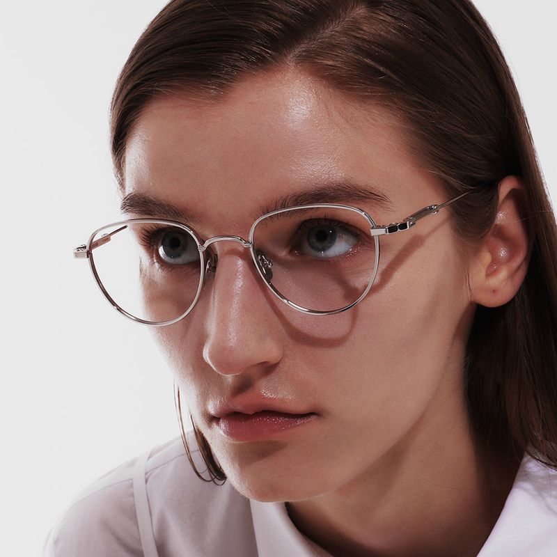 Knouun Round titanium glasses CODE. 102. F Silver N Gray
