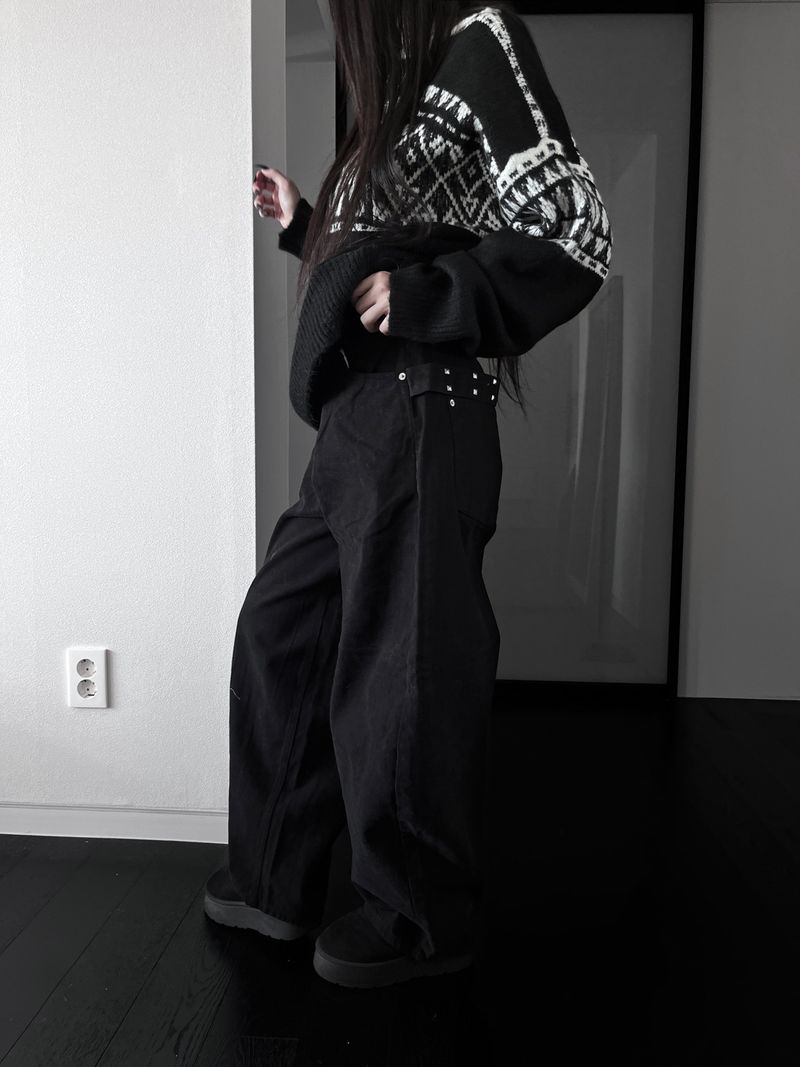 stud edge wide denim (fleece-lined / 2color)