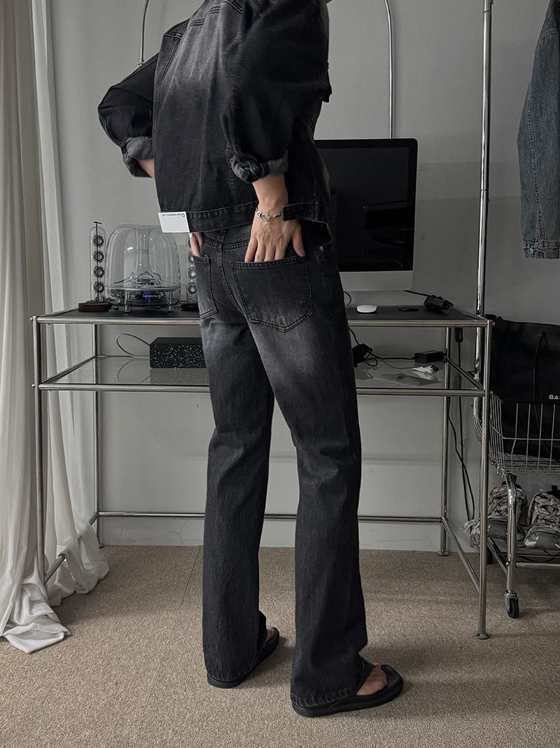 +5cm Curve Flare Denim Pants (Black)
