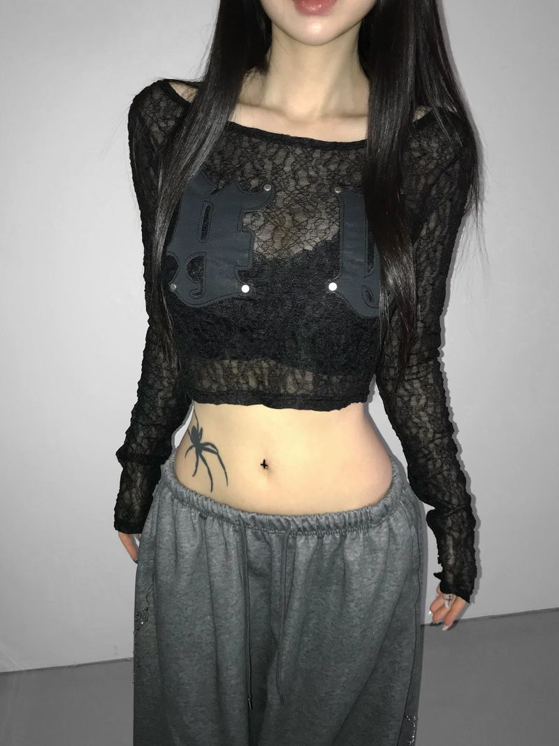 patch lace crop top (3 color)