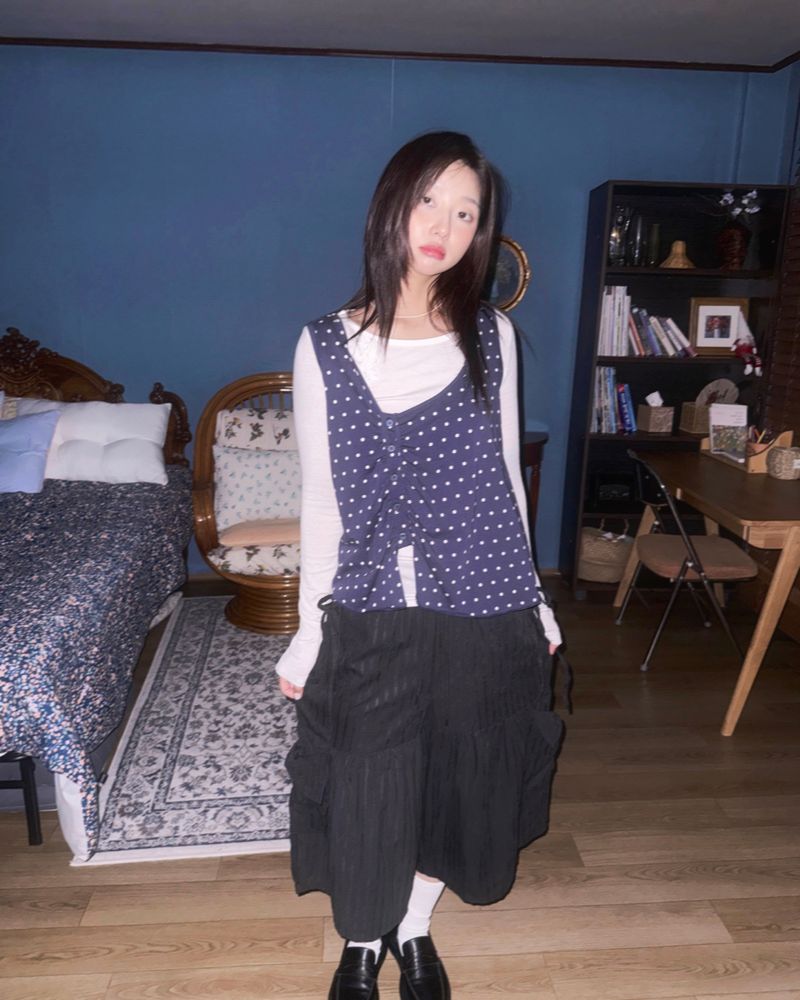 (3color) Dot Shirring Asymmetrical Vest